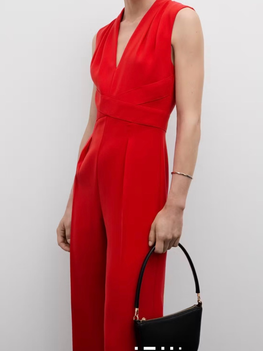 Mango Sleeveless Red V-Neck Wide-Leg Jumpsuit
